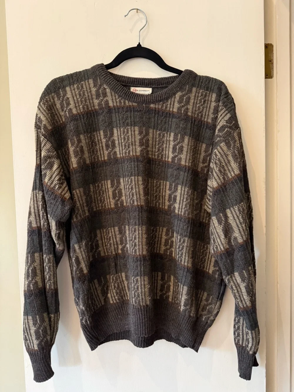 Vintage RS & Company Gray Patterned Crewneck Grandpa Sweater - Men - Picture 1 of 2
